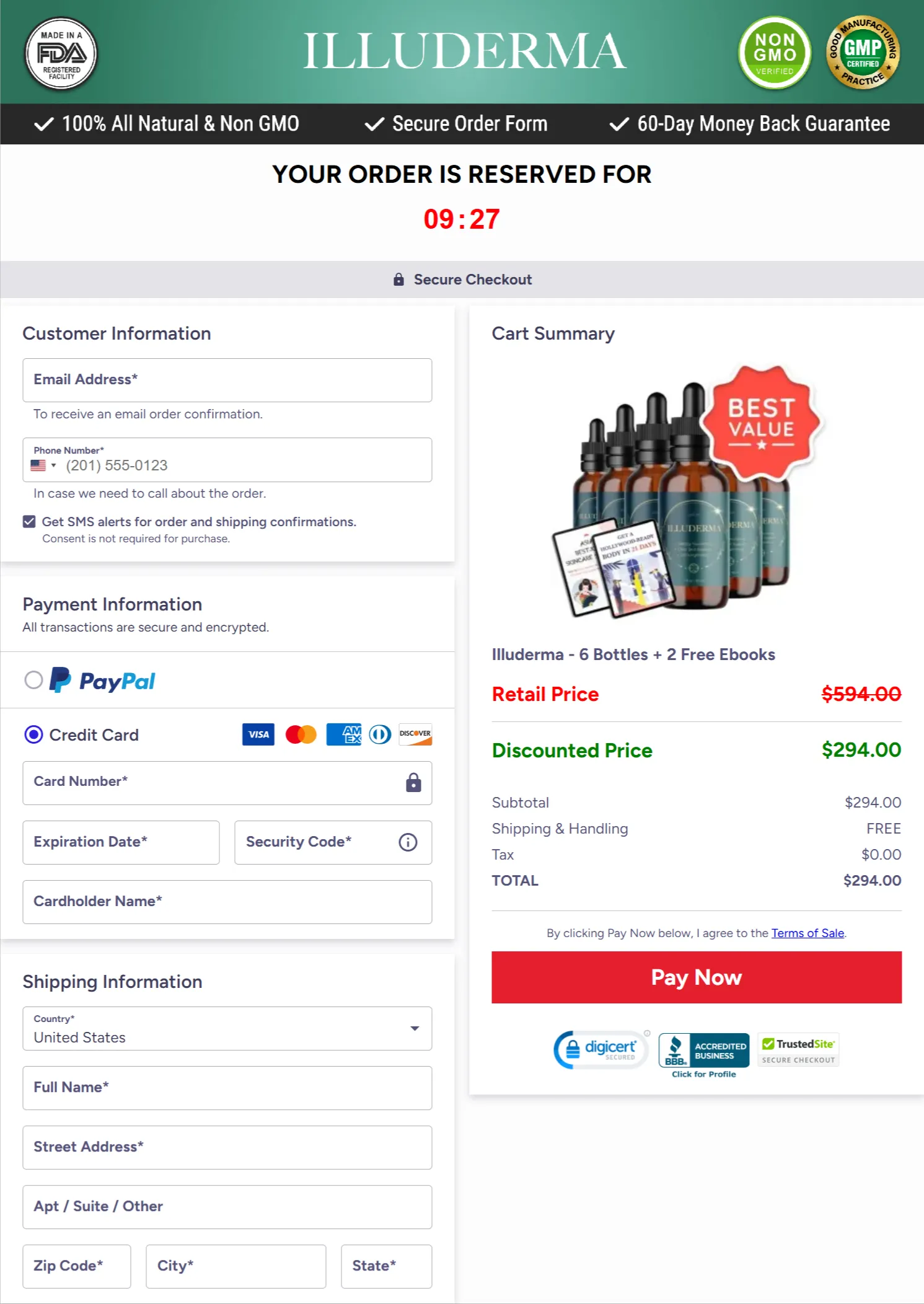 Illuderma checkout page